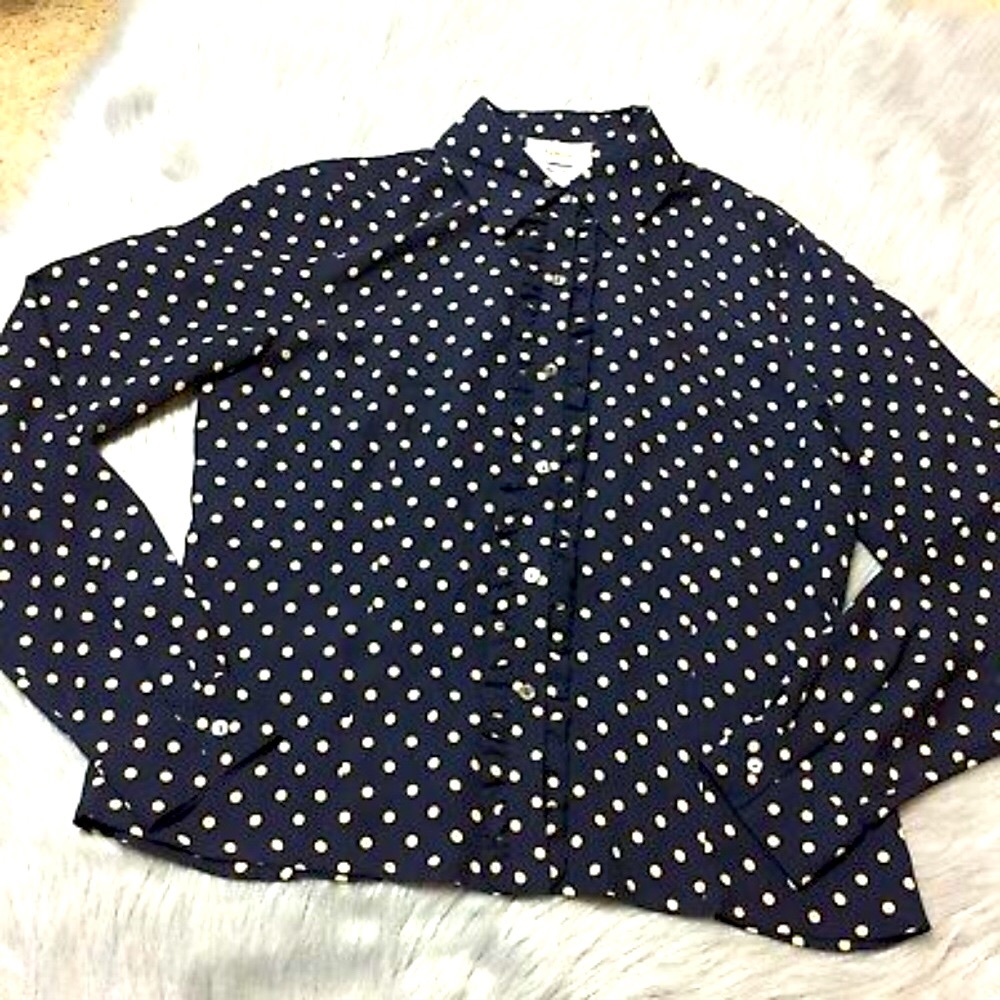 Silk Navy Polka Dot Top Blouse Shirt